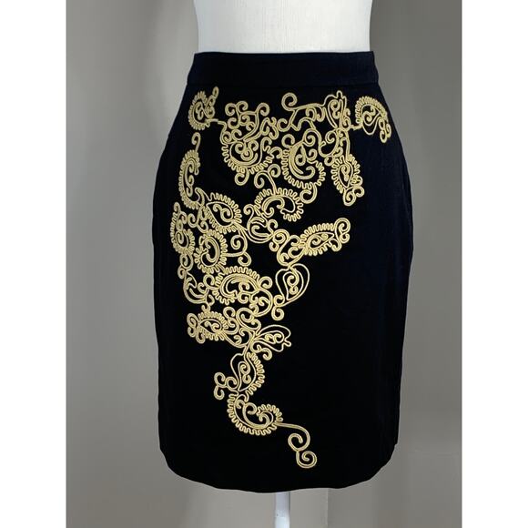 Anthropologie Scroll Jute Embroidered Black Pencil Skirt Career Church Preppy - Picture 4 of 9